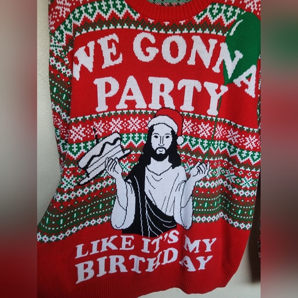 Alex Stevens Gonna Party Ugly Christmas Sweater Knit Jacquard Fair Isle Men's - Picture 2 of 5